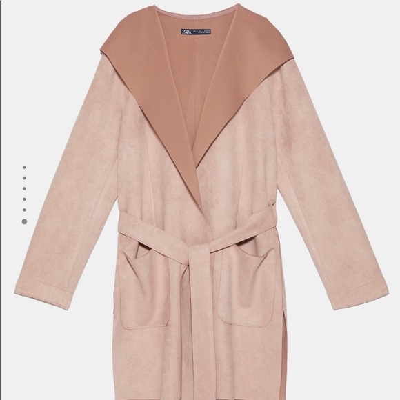 NWT faux suede Zara pink hooded coat - Picture 6 of 16